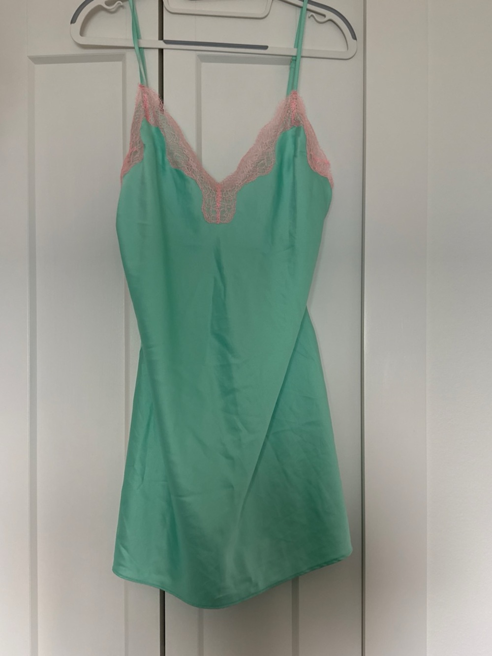 VS Silky Mint Green Lace-Trim Slip Dress